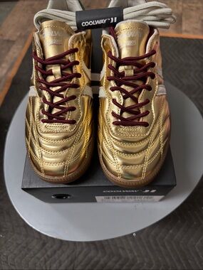 Coolway metallic Gold Low-Top Sneakers with Burgundy Laces
